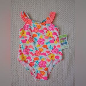 healthtex Pink Floral Flamingo Ruffle-Trim Girls' One-Piece Swimsuit